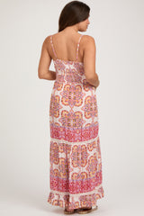 Red Floral Paisley Crochet Tiered Maternity Maxi Dress