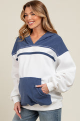 White Colorblock Front Pocket Maternity Hoodie