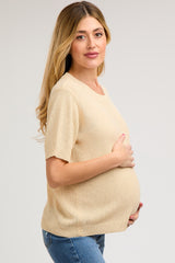 Beige Knit Short Sleeve Maternity Top