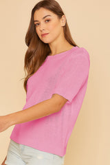 Pink Knit Short Sleeve Top