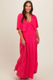 Coral Flounce Sleeve Tiered Maternity Dress