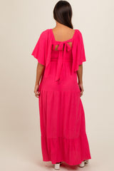 Coral Flounce Sleeve Tiered Maternity Dress