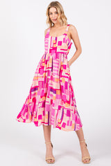 Fuchsia Geo Printed Cut Out Back Detail Maternity Midi Dress