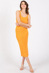 Orange Rib Knit Side Slit Maxi Dress