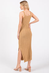 Taupe Rib Knit Side Slit Maxi Dress