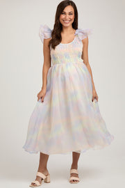 Multicolor Pastel Smocked Flutter Maternity Midi Dress