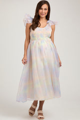 Multicolor Pastel Smocked Flutter Maternity Midi Dress