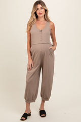 Taupe Loose Fit Sleeveless Maternity Jumpsuit