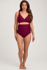 Burgundy High Waist Maternity Bikini Set