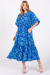 Blue Floral Tiered Maternity Midi Dress