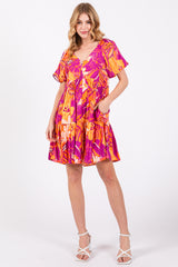 Magenta Floral Puff Sleeve Maternity Dress