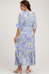 Blue Floral Dolman Sleeve Tiered Maternity Maxi Dress