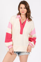 Cream Colorblock Striped Maternity Long Sleeve Top