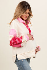 Cream Colorblock Striped Maternity Long Sleeve Top