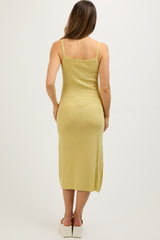 Yellow Square Neck Ribbed Sleeveless Maternity Midi Dress