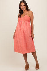 Coral Eyelet Crochet Halter Maternity Dress