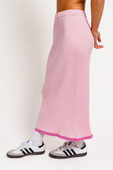 Pink Rib Knit Midi Skirt