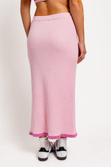 Pink Rib Knit Midi Skirt