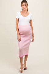 Pink Rib Knit Maternity Midi Skirt