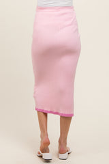 Pink Rib Knit Maternity Midi Skirt