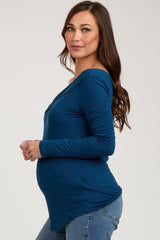 Navy Long Sleeve Off Shoulder Maternity Top