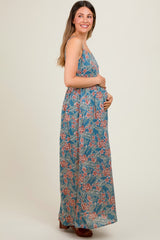 Blue Floral Lightweight Sleeveless Maternity Dress