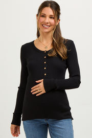 Charcoal Ribbed Maternity Henley Top