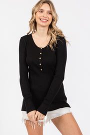 Charcoal Ribbed Henley Top