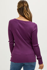 Plum Ribbed Maternity Henley Top