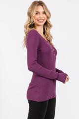 Plum Ribbed Henley Top