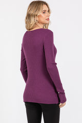 Plum Ribbed Henley Top