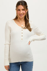 Cream Ribbed Maternity Henley Top