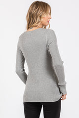 Heather Grey Ribbed Henley Top