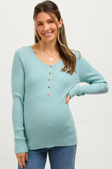 Light Blue Ribbed Maternity Henley Top