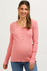 Salmon Ribbed Maternity Henley Top