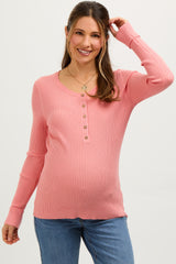 Salmon Ribbed Maternity Henley Top