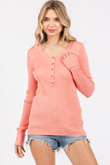 Salmon Ribbed Maternity Henley Top