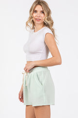 Mint Green Faded Wash Drawstring Shorts