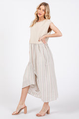 Sage Knit Striped Skirt Pocketed Sleeveless Midi Dress