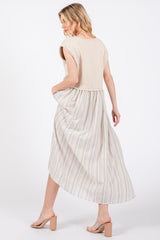 Sage Knit Striped Skirt Pocketed Sleeveless Midi Dress