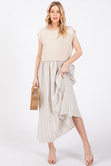 Sage Knit Striped Skirt Pocketed Sleeveless Midi Dress