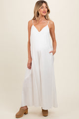 Ivory V-Neck Sleeveless Wide Leg Maternity Jumpsuit