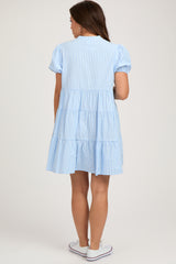 Blue Striped Button Down Tiered Maternity Dress