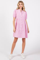 Pink Striped Button Down Tiered Dress