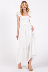 Cream Sleeveless Smocked Tiered Maternity Maxi Dress