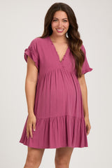 Mauve Ruffle Hem Maternity Dress