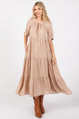 Mocha Lightweight Flowy Tiered Maxi Dress