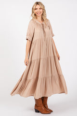 Mocha Lightweight Flowy Tiered Maxi Dress