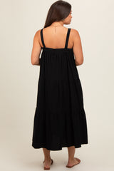 Black Tiered Maternity Midi Dress