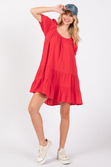 Red Ribbon Back Detail Puff Sleeve Maternity Mini Dress